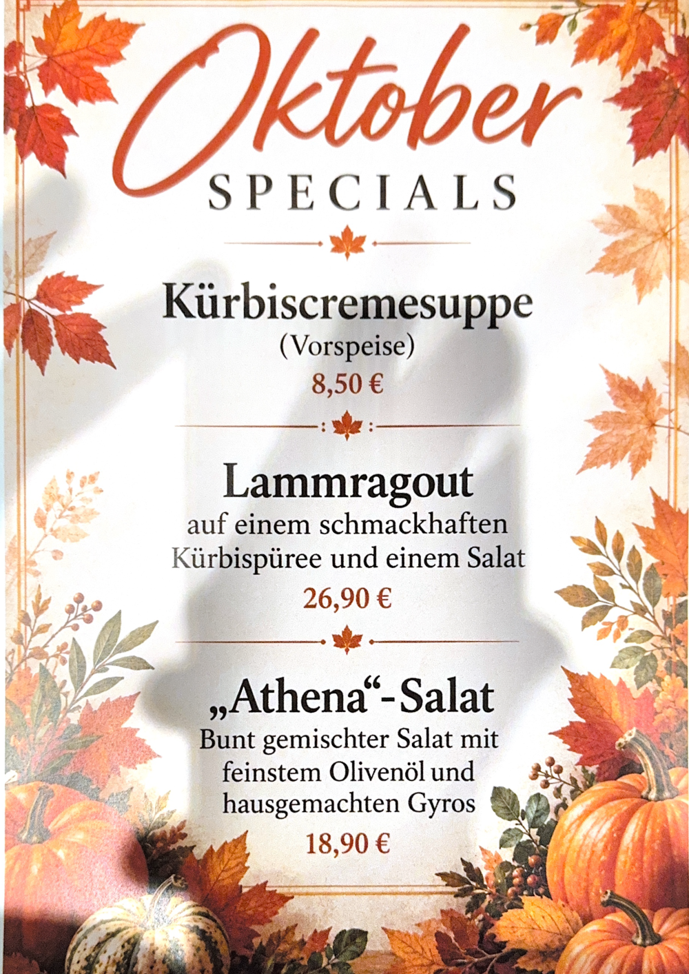 Specials im Oktober - Restaurant Athena Stelle 